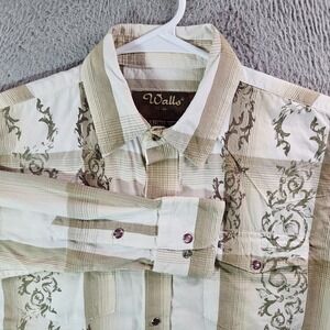 Walls Ranch Wear Cowboy Western‎ Shirt Men XS Pearl Snap Long Sleeve Plaid